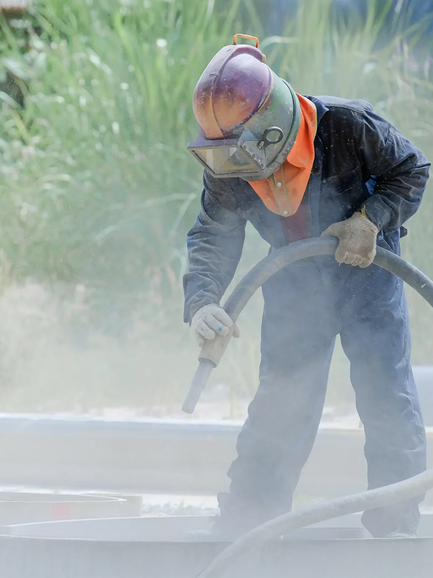 サンドブラスト工事をしている株式会社牧野建装(ペインテラス)の職人