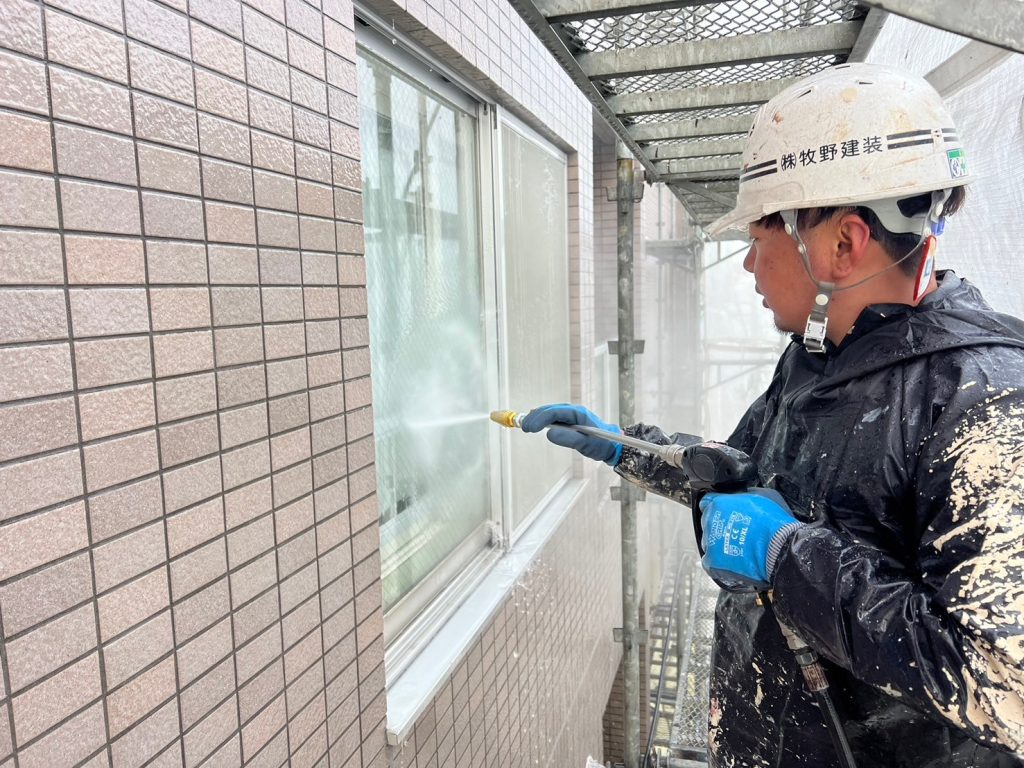 苫小牧市日吉町 エクセルステージ 白線 高圧水洗浄